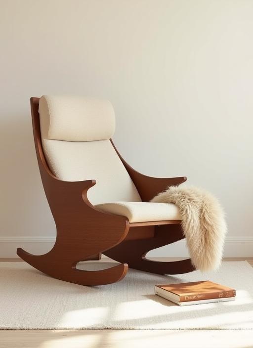 A mid-century modern inspired sculpted walnut rocking chair.